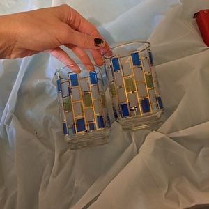 Vintage Libbey Nordic Glasses Blue Green Gold
